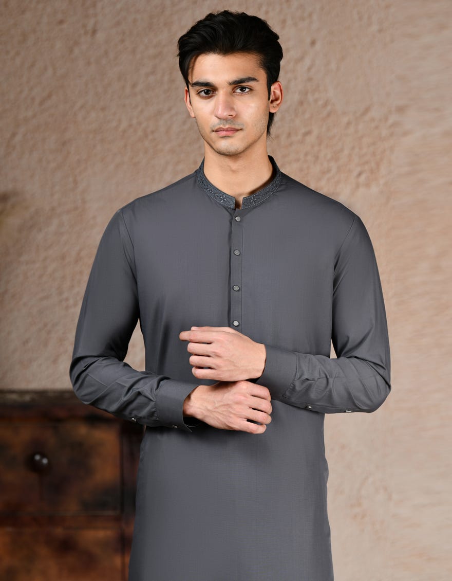 GREY BLENDED KAMEEZ SHALWAR | JJKS-A-33248