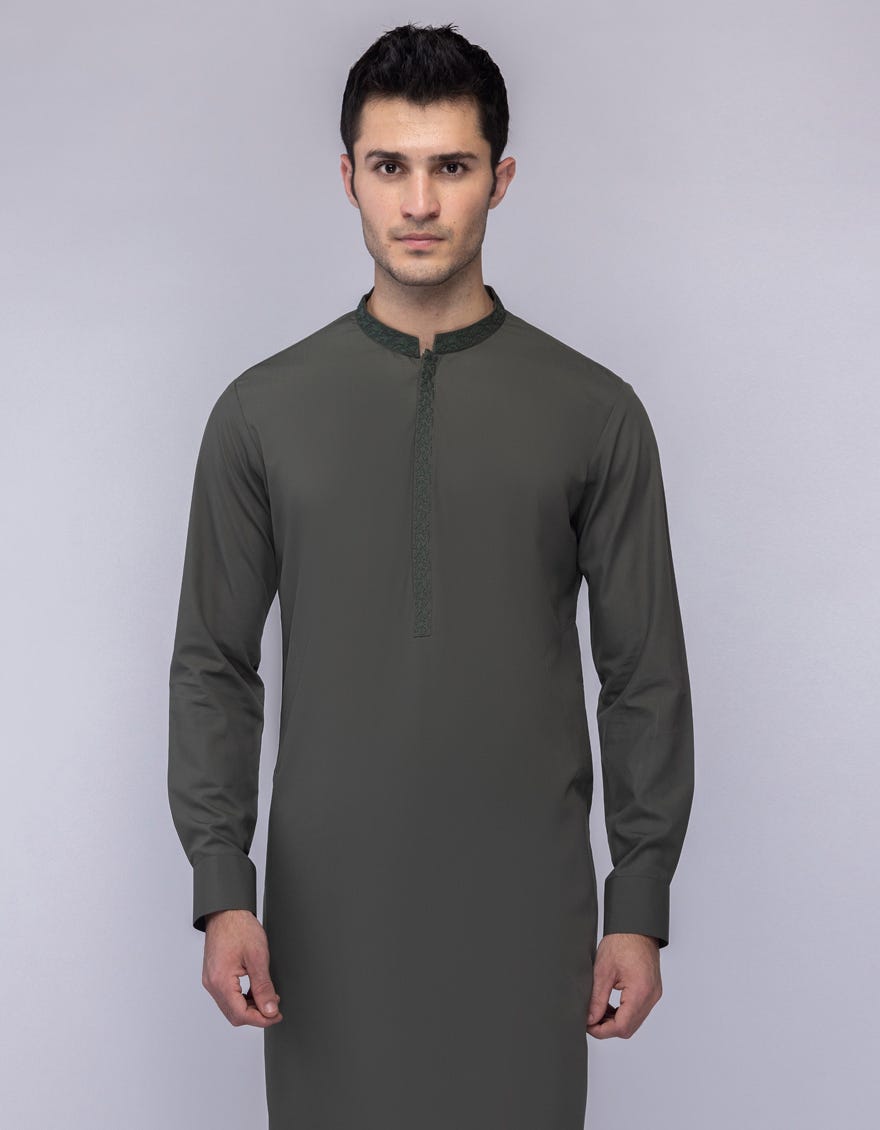 ARMY GREEN BLENDED KURTA TROUSER | JJKP-A-33249
