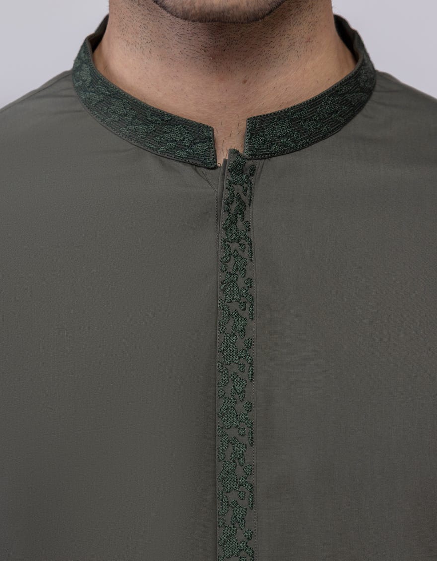 ARMY GREEN BLENDED KURTA TROUSER | JJKP-A-33249