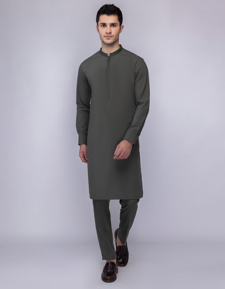 ARMY GREEN BLENDED KURTA TROUSER | JJKP-A-33249