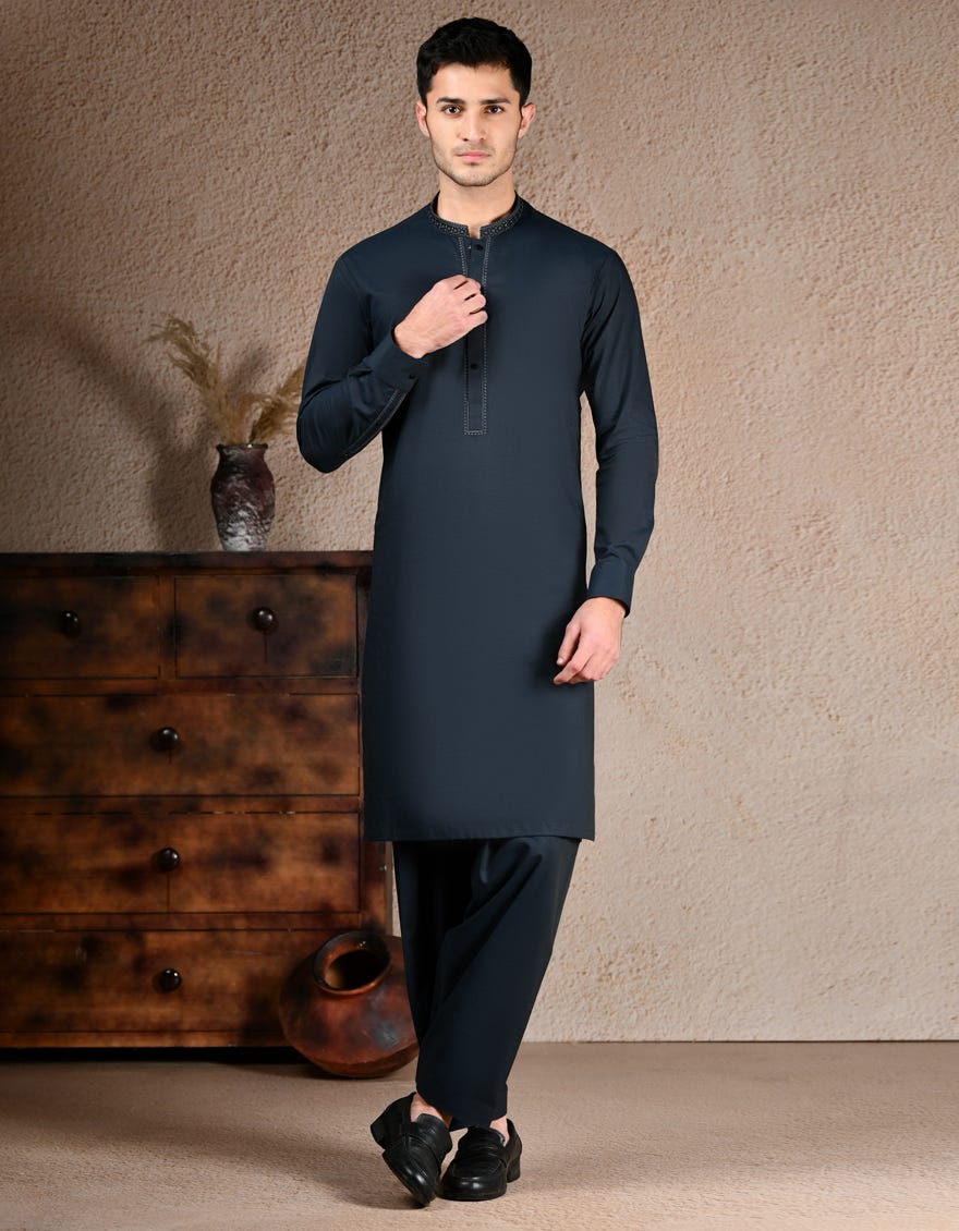 BLUE COTTON KAMEEZ SHALWAR | JJKS-A-33250
