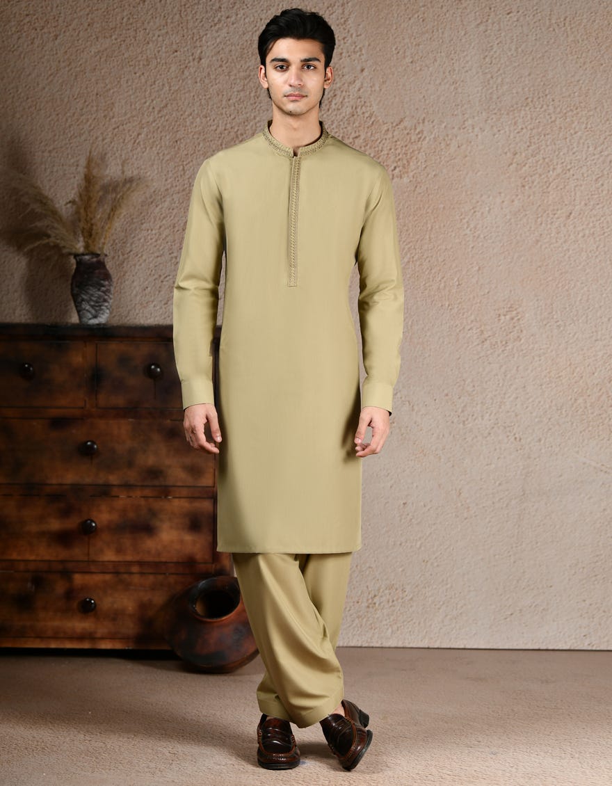 BEIGE BLENDED KAMEEZ SHALWAR | JJKS-A-33251