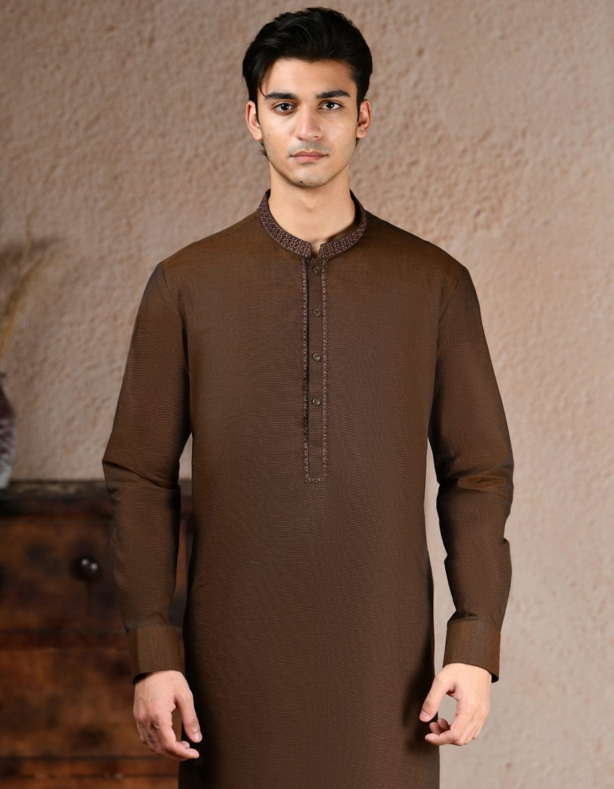BROWN COTTON KAMEEZ SHALWAR | JJKS-A-33252