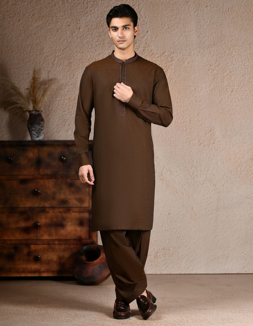 BROWN COTTON KAMEEZ SHALWAR | JJKS-A-33252