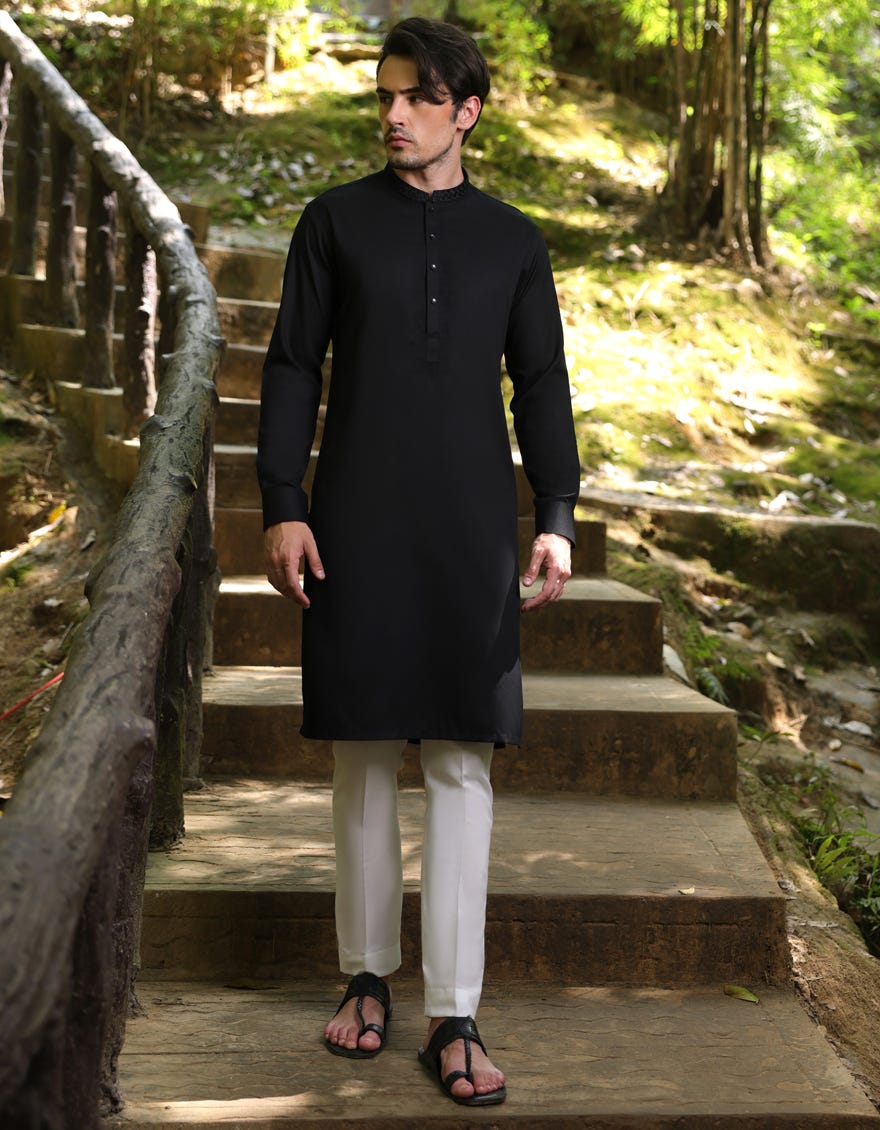 BLACK BLENDED KURTA TROUSER | JJKP-A-33253