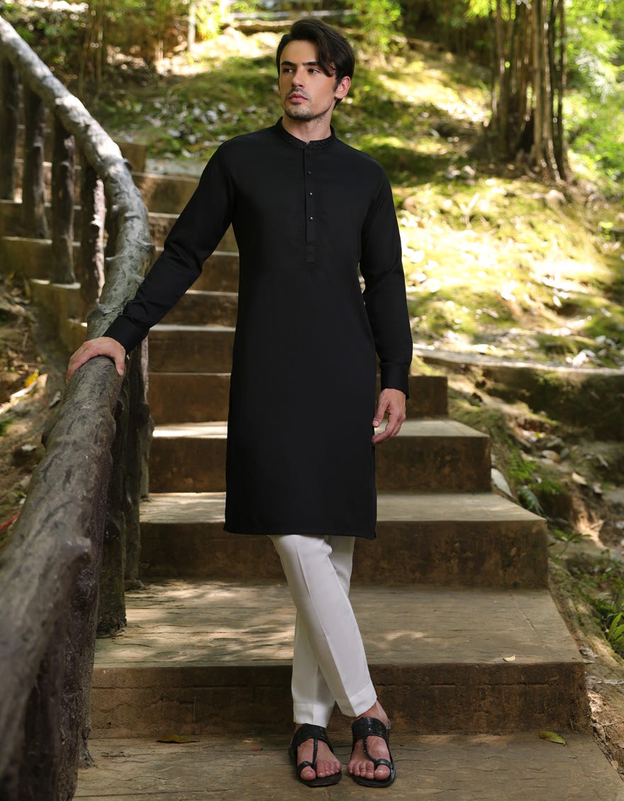 BLACK BLENDED KURTA TROUSER | JJKP-A-33253