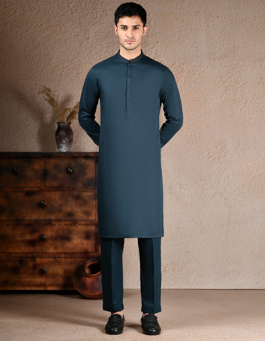 DARK GREEN BLENDED KURTA TROUSER | JJKP-A-33270