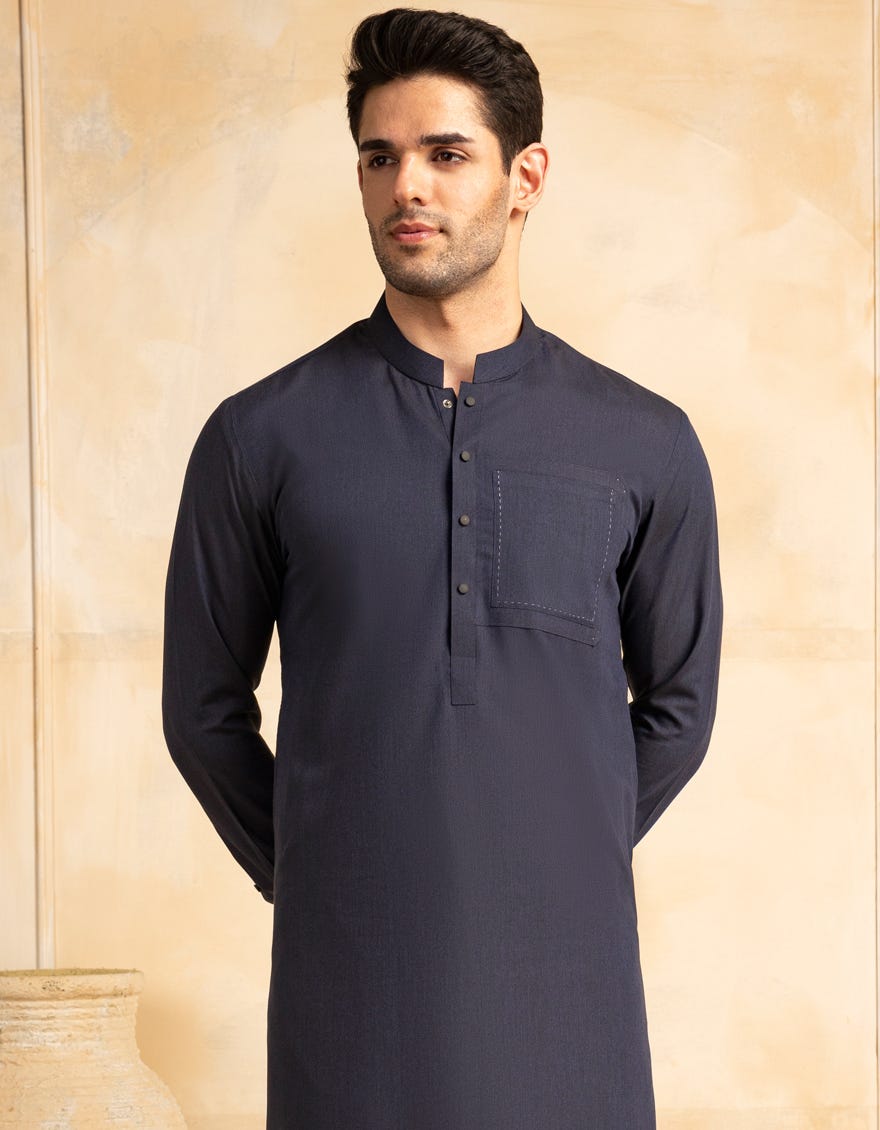 NAVY BLUE BLENDED KURTA TROUSER