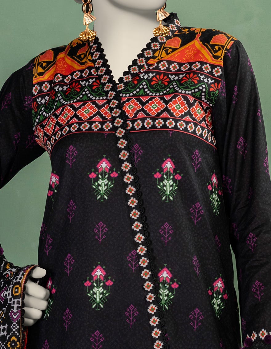 BLACK LAWN PRINTED UNSTITCHED 3PC