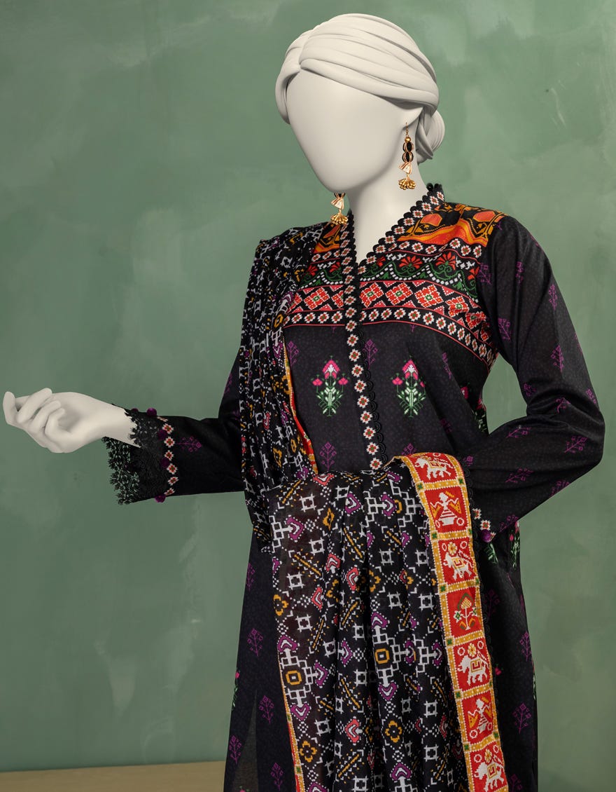 BLACK LAWN PRINTED UNSTITCHED 3PC