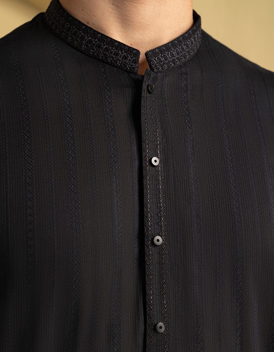 BLACK COTTON SEMI-FORMAL KURTA