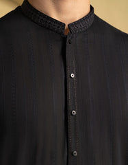 BLACK COTTON SEMI-FORMAL KURTA