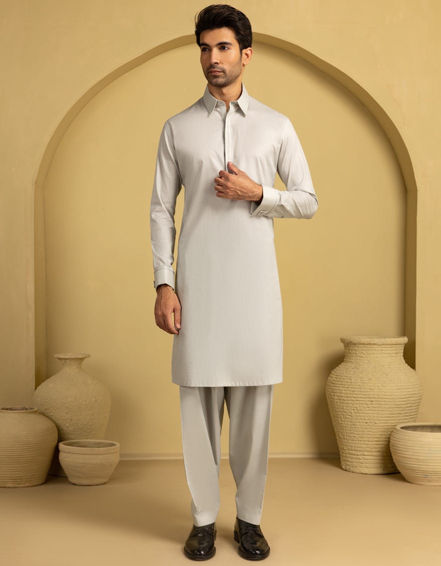 ASH GREY COTTON CASUAL KAMEEZ SHALWAR