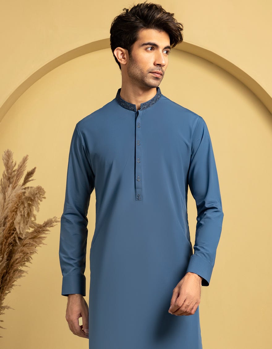 BLUE BLENDED KURTA TROUSER