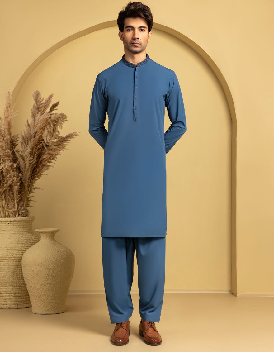 BLUE BLENDED SEMI-FORMAL KAMEEZ SHALWAR