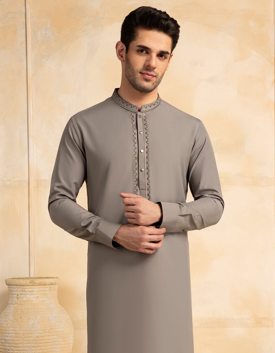 GREY BLENDED KURTA TROUSER