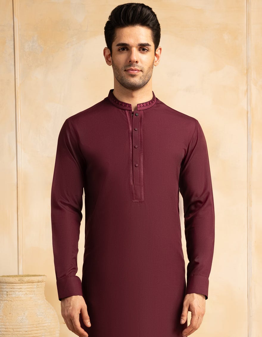 MAROON BLENDED KURTA TROUSER