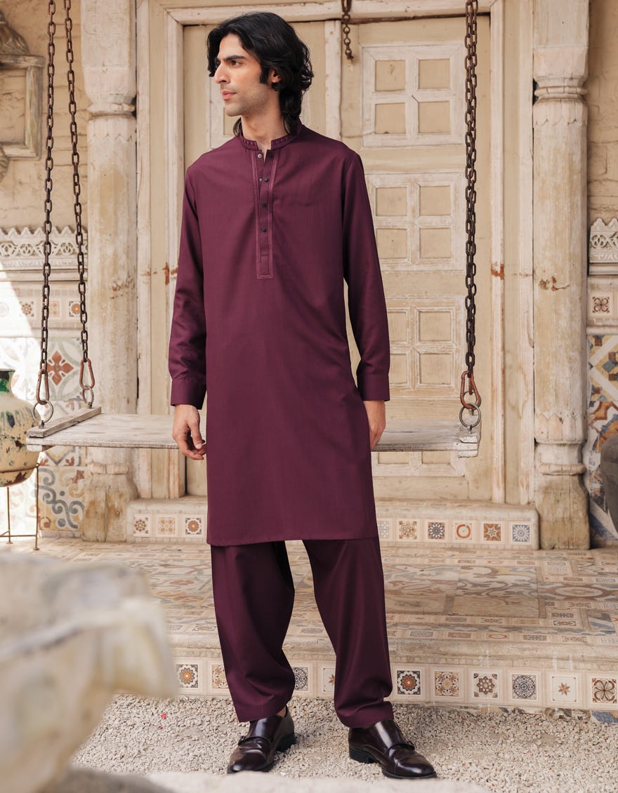 MAROON BLENDED SEMI-FORMAL KAMEEZ SHALWAR