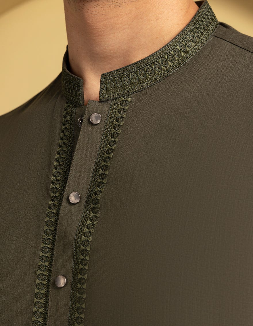 ARMY GREEN BLENDED SEMI-FORMAL KAMEEZ SHALWAR