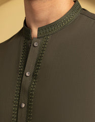 ARMY GREEN BLENDED SEMI-FORMAL KAMEEZ SHALWAR