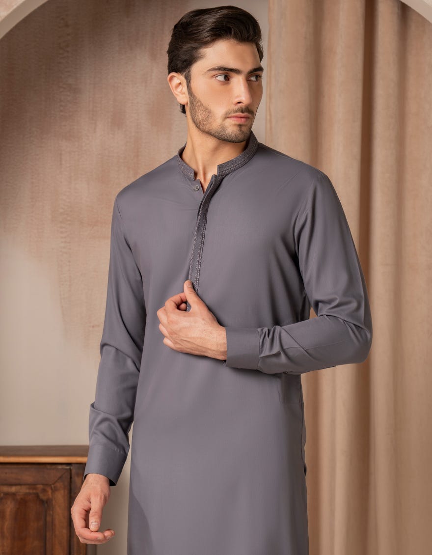 GREY BLENDED SEMI-FORMAL KURTA TROUSER