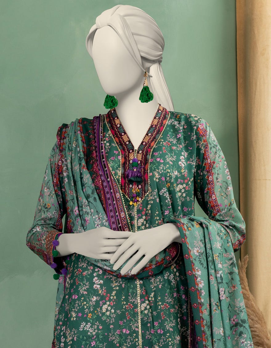 GREEN LAWN PRINTED UNSTITCHED 3PC