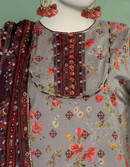 GREY LAWN PRINTED UNSTITCHED 3PC