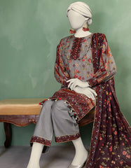 GREY LAWN PRINTED UNSTITCHED 3PC