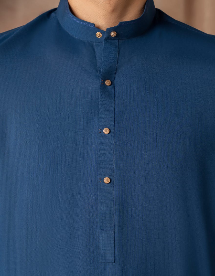 BLUE BLENDED CASUAL KURTA TROUSER
