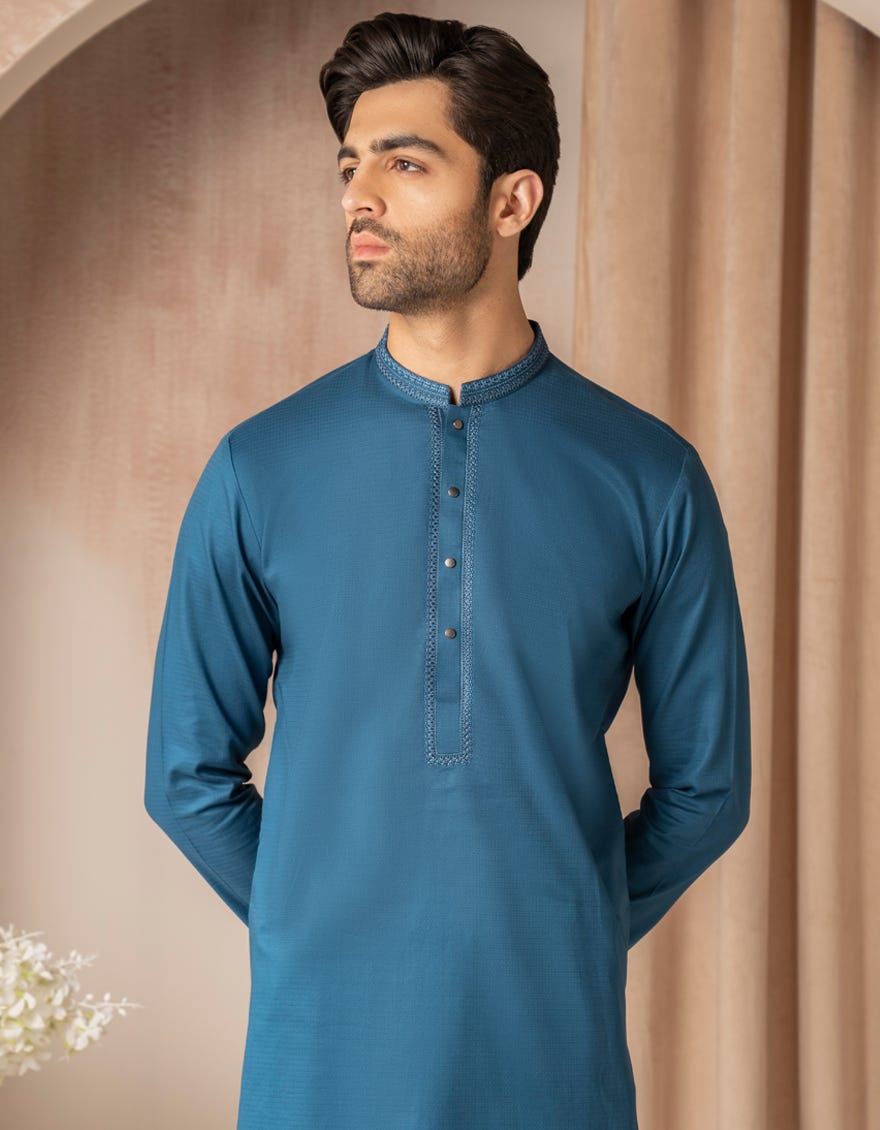 BLUE COTTON SEMI-FORMAL KURTA