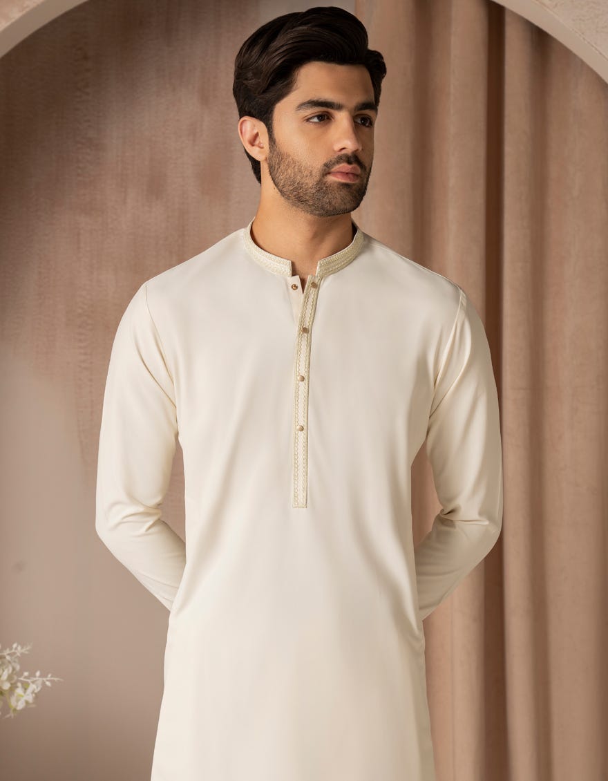 CREAM BLENDED SEMI-FORMAL KAMEEZ SHALWAR