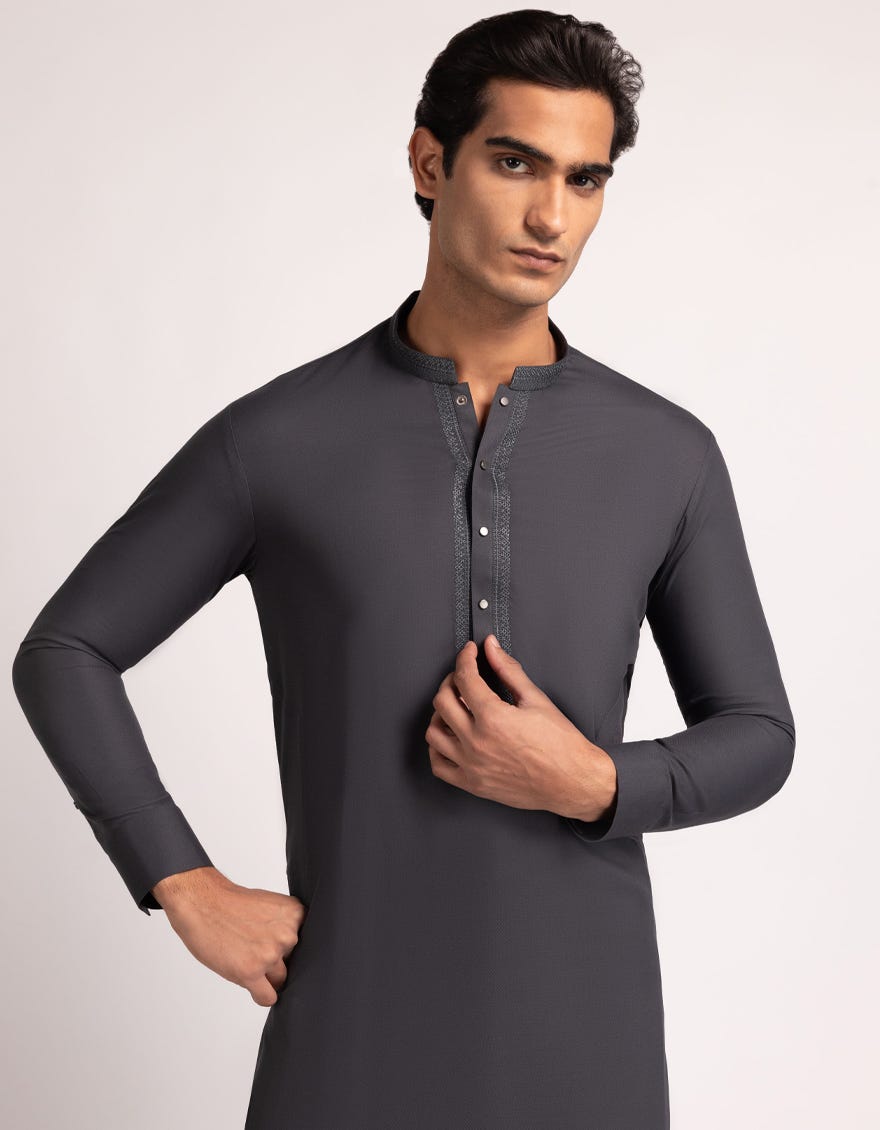 DARK GREY SEMI-FORMAL KAMEEZ SHALWAR