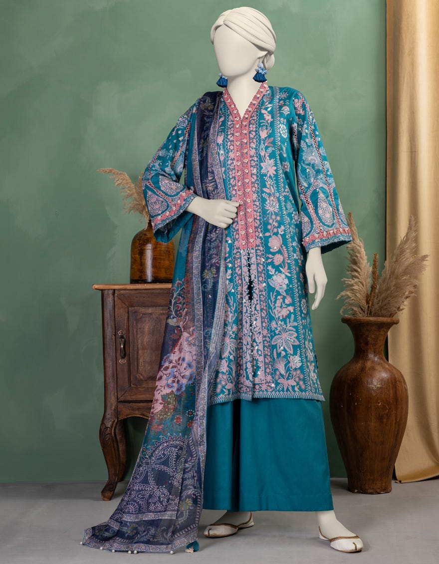 BLUE LAWN EMBROIDERED UNSTITCHED 3PC