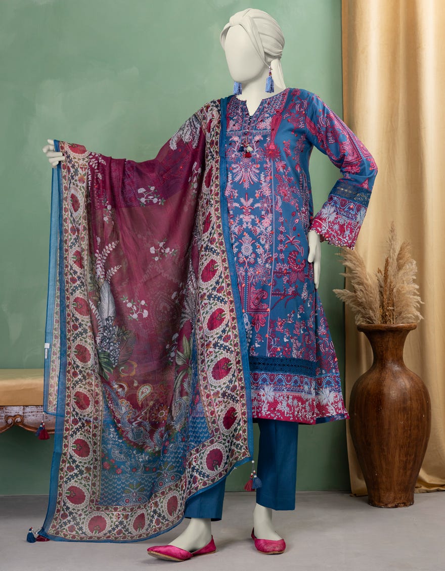BLUE LAWN EMBROIDERED UNSTITCHED 3PC