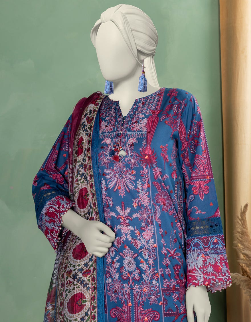 BLUE LAWN EMBROIDERED UNSTITCHED 3PC