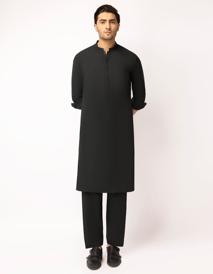BLACK GREEN COTTON PLAIN KURTA TROUSERS