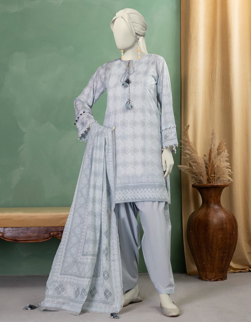 GREY LAWN PASTE PRINTED UNSTITCHED 3PC