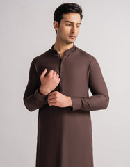 DARK BROWN COTTON SEMI-FORMAL KURTA TROUSERS