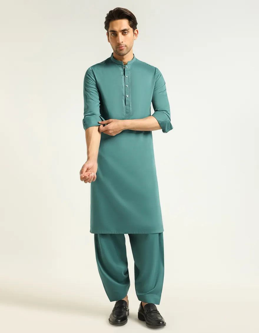 GREEN SEMI-FORMAL KAMEEZ SHALWAR