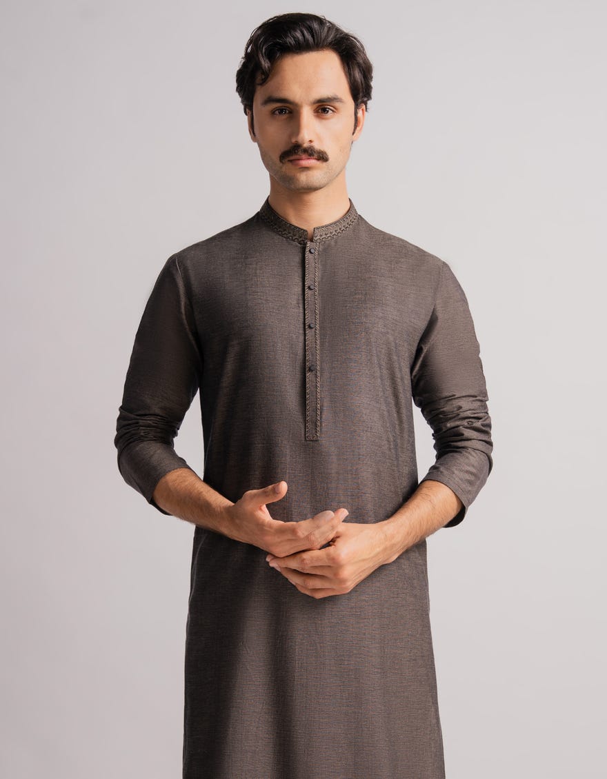 CHARCOAL COTTON SEMI-FORMAL KURTA