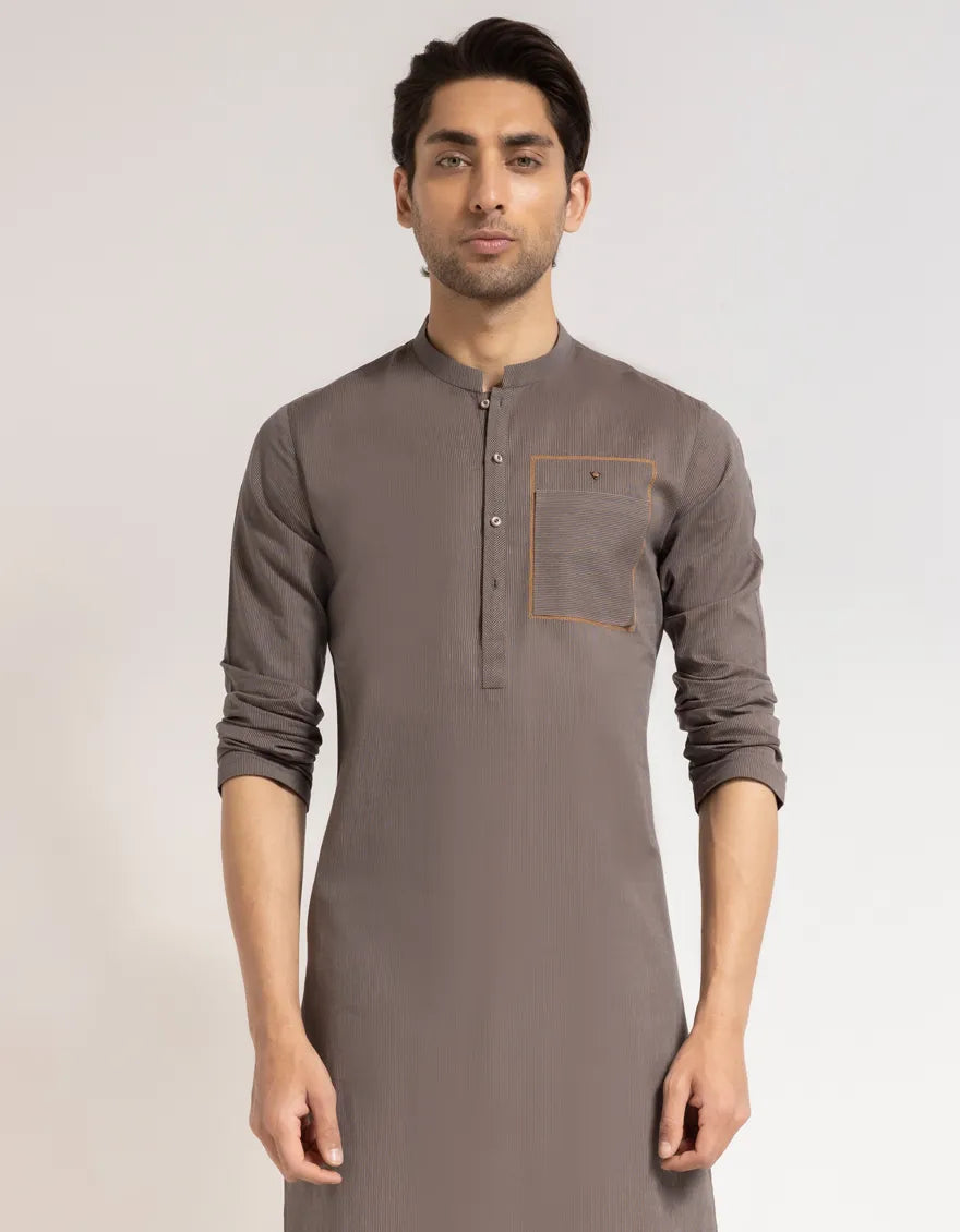 BROWN COTTON CASUAL KURTA