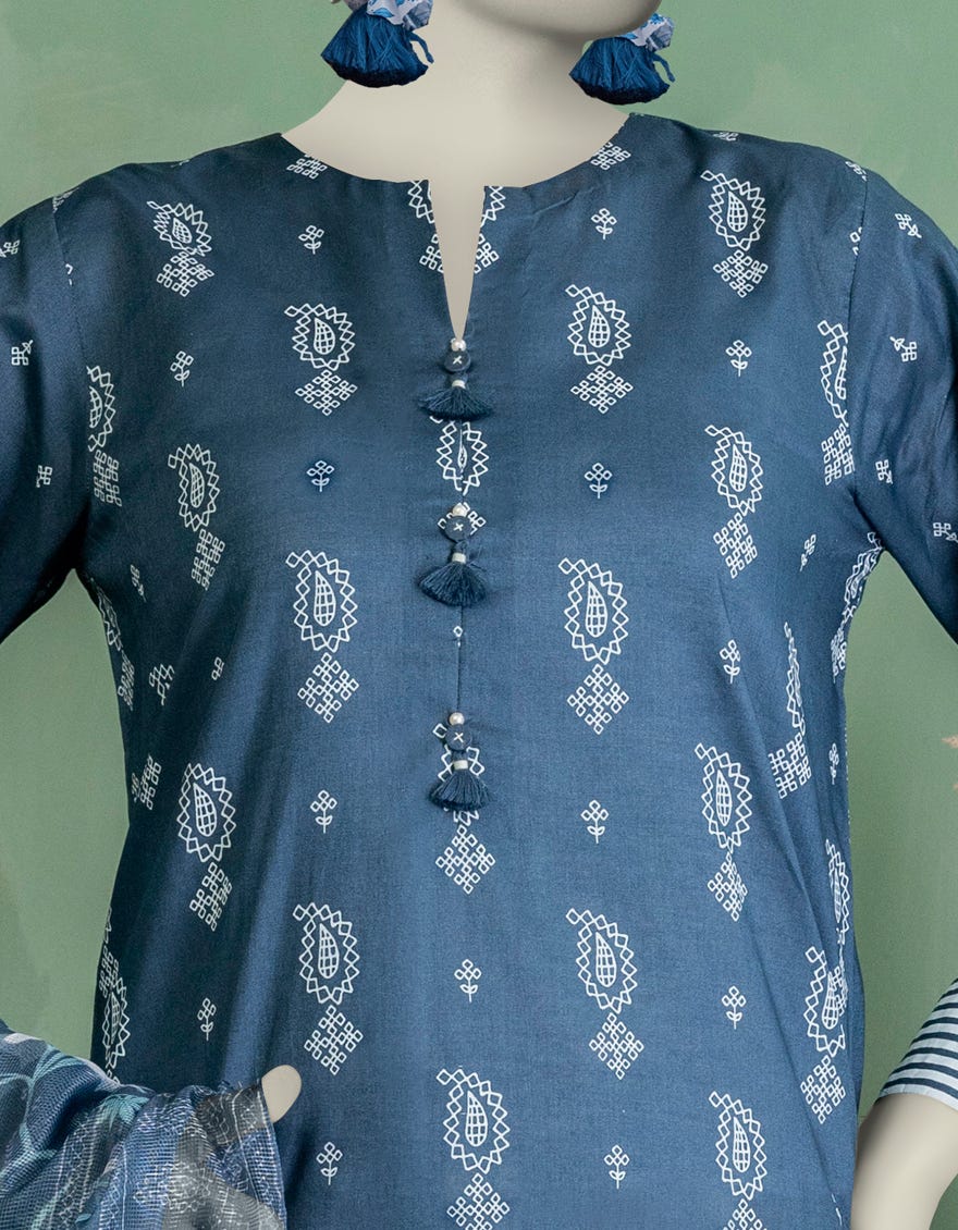 BLUE LAWN PASTE PRINTED UNSTITCHED 3PC