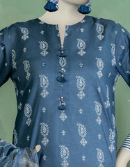 BLUE LAWN PASTE PRINTED UNSTITCHED 3PC