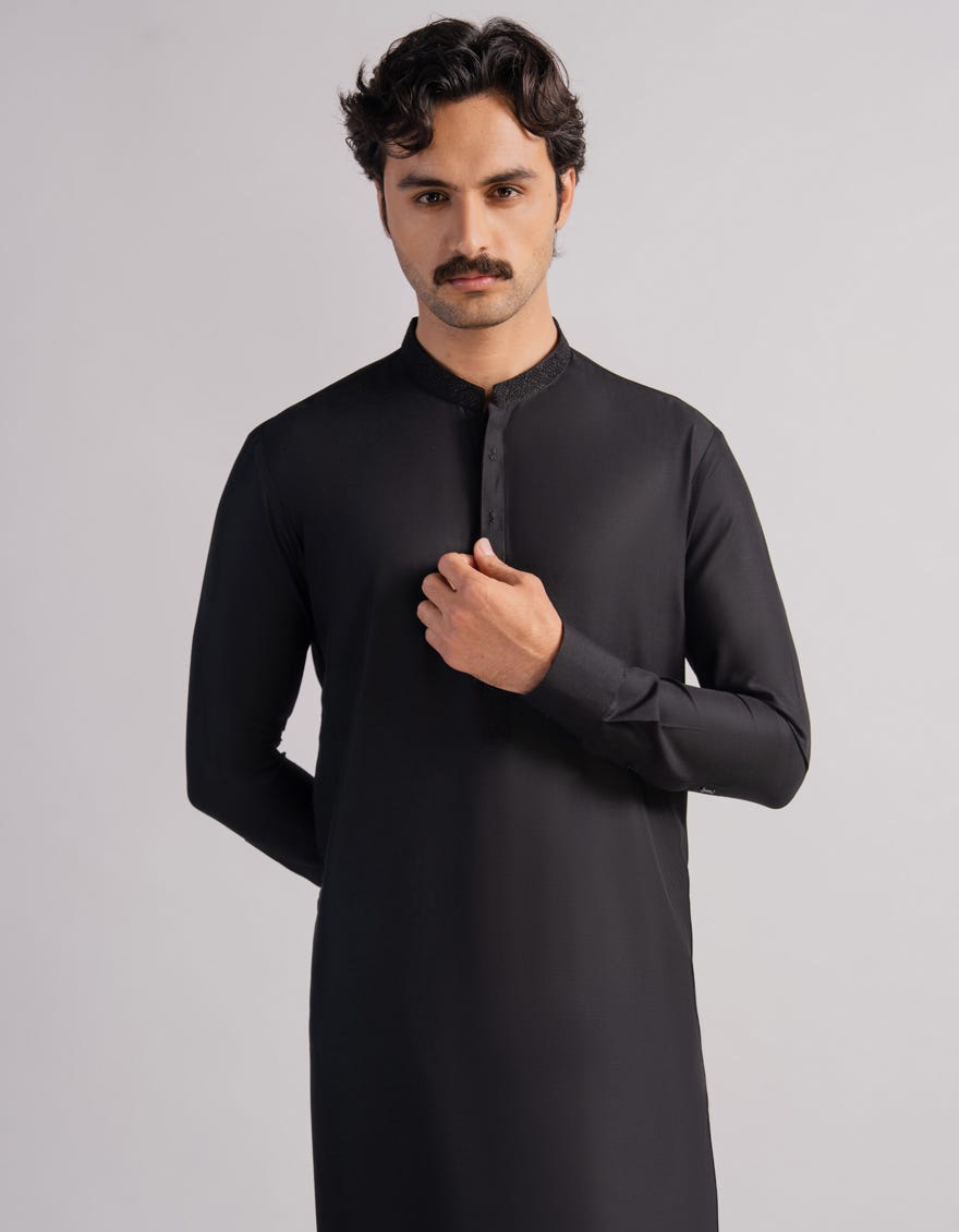 BLACK SEMI-FORMAL KURTA TROUSERS