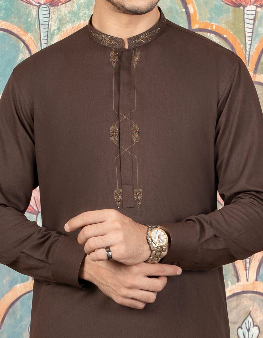 COFFEE BROWN BLENDED KAMEEZ SHALWAR | JJKS-A-34108