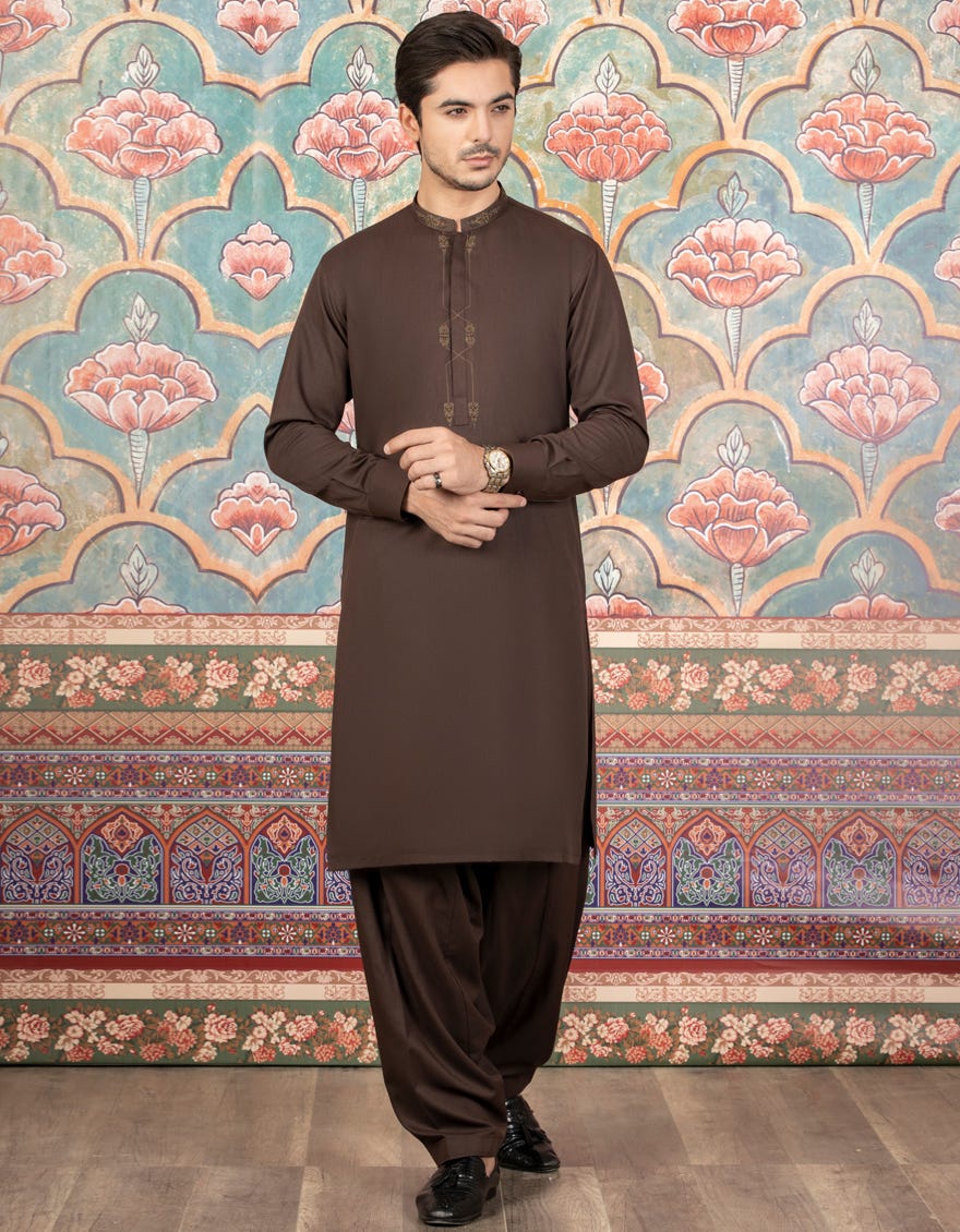 COFFEE BROWN BLENDED KAMEEZ SHALWAR | JJKS-A-34108
