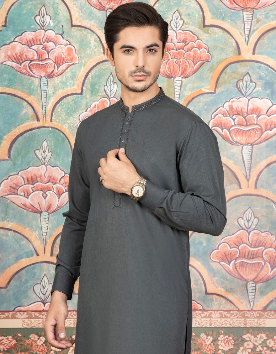 DARK GREY BLENDED KAMEEZ SHALWAR | JJKS-A-34110
