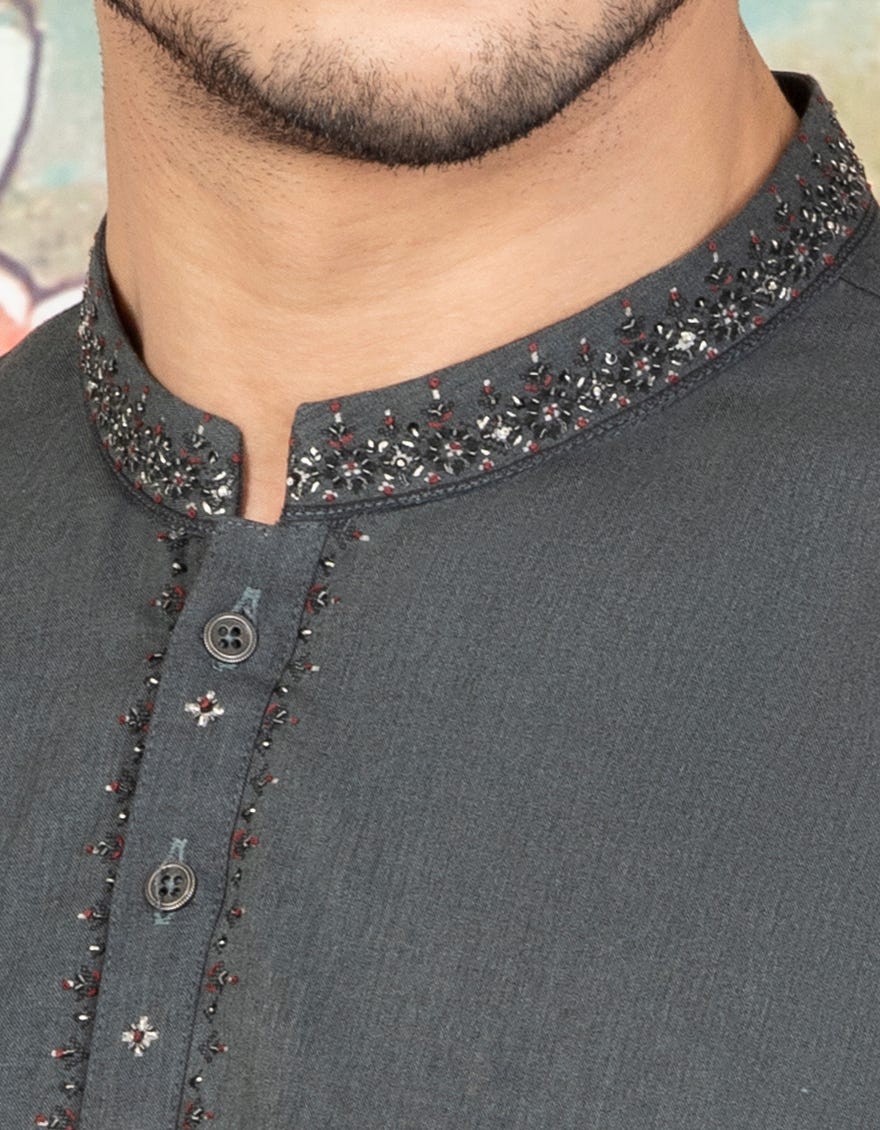 DARK GREY BLENDED KAMEEZ SHALWAR | JJKS-A-34110