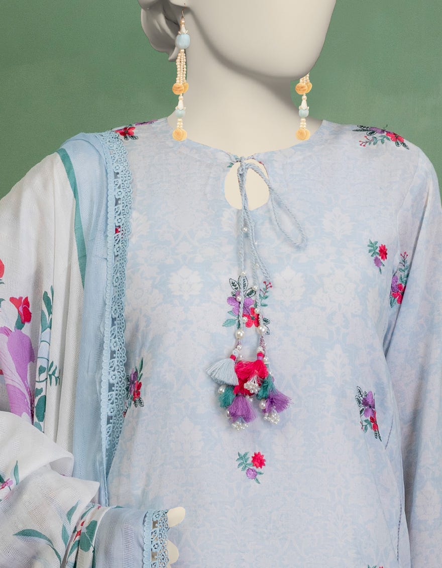 BLUE DOBBY EMBROIDERED UNSTITCHED 3PC