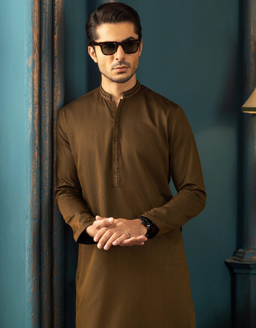 ANTIQUE GOLD BLENDED KURTA | JJK-A-34131